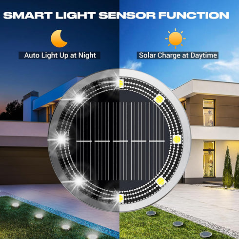 6 Pack IP68 Peasur Solar Ground Lights Outdoor, Flat Solar Powered Disc Lights, Waterproof, Anti-Rust, Landscape