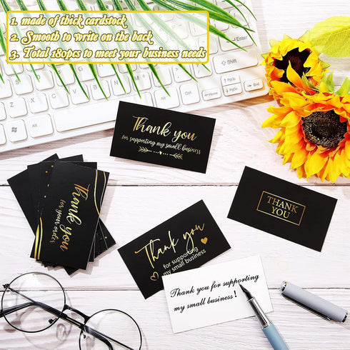 Outus 180 Package 2 3.5 Inch Black Gold Thank You for Supporting My Small Business Cards Small Thank You for Your Order
