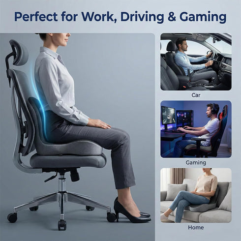 Seat Cushion Memory Foam with Ergonomic L-Shaped Extra Wide Support for Lower Back Relief, Comfort Cushion for Office
