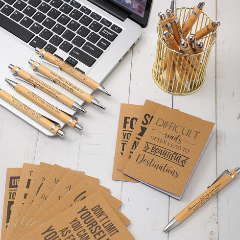 PerKoop 120 Pcs Inspirational Notebooks, Motivational Pens, Thank You Wood Bamboo Pen, Employee Appreciation Gifts Bulk