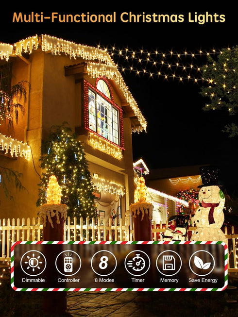 300 115FT 8 IP65 Acan LED String Lights Outdoor, Christmas Tree Lights Warm White with Remote Control, Modes Fairy