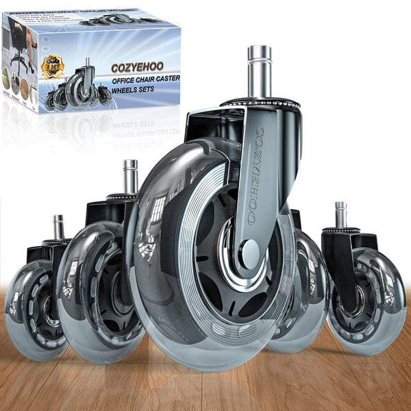Office Chair Wheels, Heavy-Duty 3 Inch Caster Wheels, Replacement Rubber Casters for Wood Floors/Carpet, Set of 5