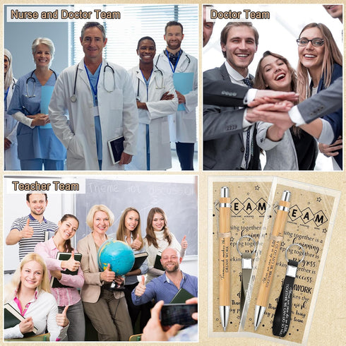 Sayglossy 36 Sets Team Gifts Bulk for Employee Motivational Bamboo Pens with Silicone Keychains Teamwork Bookmarks