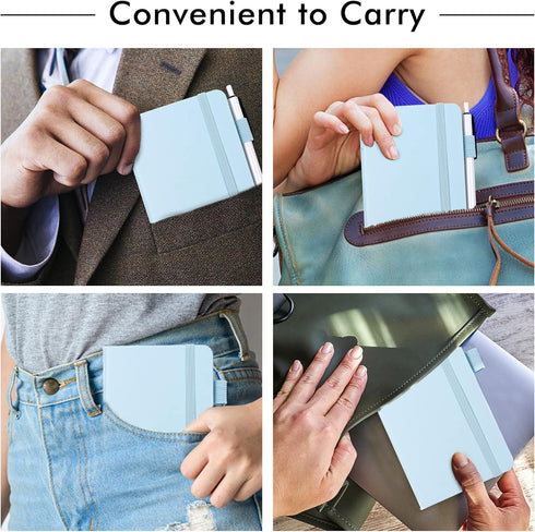 feela 3 Pack Pocket Small Notebook Journals, Mini Memo Notepad with Pen Holder for Women Girls, Light Blue