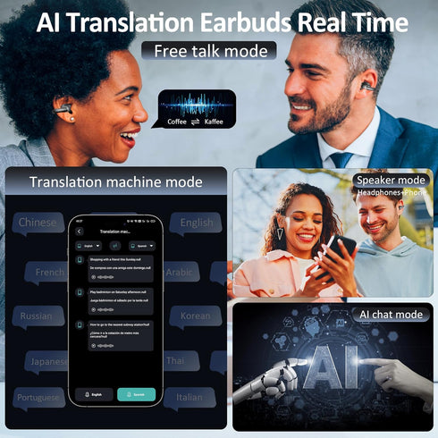 IAMJOY 163 AI Language Translation Earbuds Real Time, Language Translator Earbuds Open Ear Clip-On Design, Language