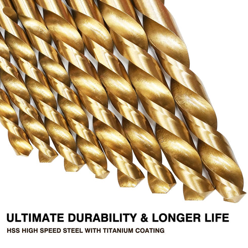 230 Pcs Titanium Coated Drill Bit Set, 135° Tip High Speed Steel Twist Drill Kit for Iron, Aluminum, Wood, and Plastic