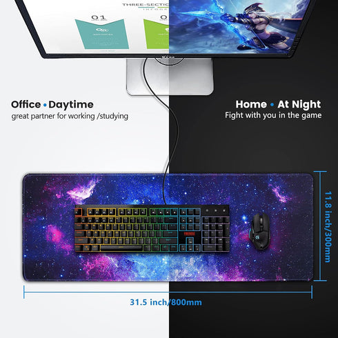 Gaming Mouse Pad, Large Mouse Pad XL 31. 5x11.8in, Big Extended Computer Keyboard Mouse Mat Desk Pad for Laptop with Stitched Edges, Waterproof Mousepad for Gamer Home&Office -Galaxy by QOMOLAMA