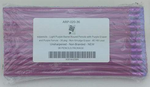 ezpencils - Light Purple Barrel Round Pencils with Purple Eraser, 36 pkg, Non-Smudge Eraser, #2 HB Lead