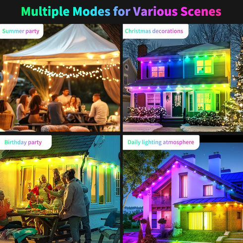 50ft Permanent Outdoor RGB Lights with App Smart LED String Light Remote Control Outdoor Hanging Party Light Waterproof