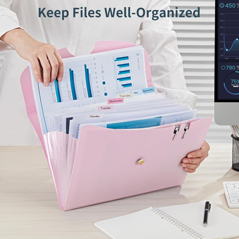 JARLINK 7 Pockets Expanding File Folder, A4 Size Accordion Document Organizer, Portable Cute Paper Organizer, Macaron