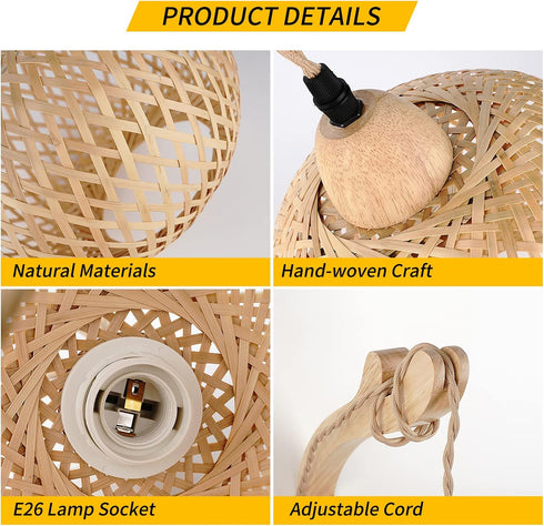 Frideko Bamboo Lantern Plug in Wall Sconces Wicker Wall Lamp with Plug in Cord Hand Woven Rattan Wall Light Farmhouse