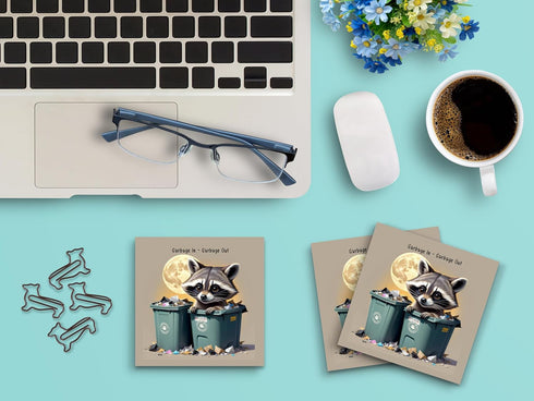 Butler in the Home Sticky Notes - 12 Pack 3"x3" with 50 Sheets Each, Cute Raccoon in Garbage Can Design