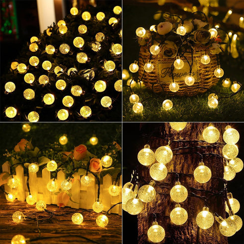 60 40ft 8 Solar String Lights, Small Crystal Ball Outdoor String Light LED Lighting Modes Waterproof Solar Powered