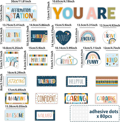 Boho Affirmation Station Bulletin Board Set Rainbow Bulletin Board for Classroom Decor Hippie Motivational Posters Positive Affirmations Accents Cutouts for Teachers School Chart Wall Supplies by ZOIIWA