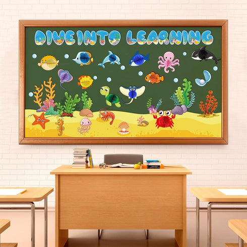 Ocean Fish Bulletin Board Classroom Decorations, Under The Sea Set, Sea Animal Life Paper Cutouts for Tropical Theme