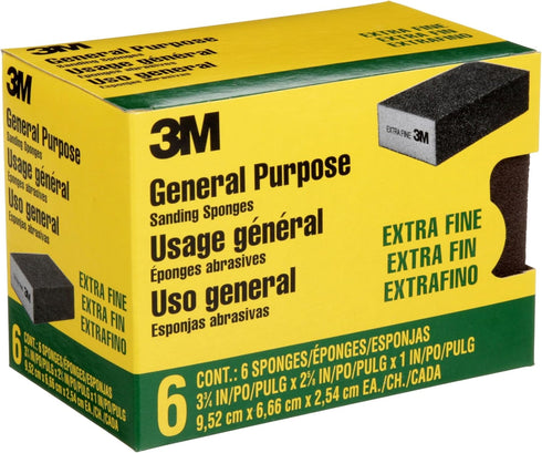 3M 6-Pack, 3-3/4 2-5/8 3M (CP000-6P-CC) Sanding Sponge Block, Extra Fine Grits, in x in, Designed For Sanding Wood