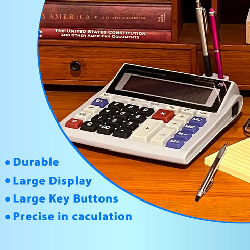 Lily's Home Large Desktop Calculator with Built-in Pen & Pencil Holder, 12-Digit Display for School and Office