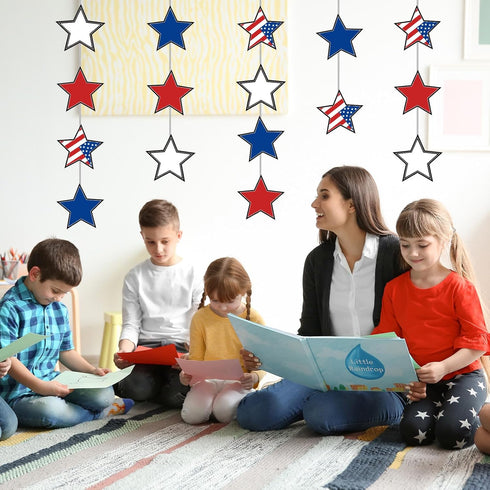 Whaline 60Pcs 4th of July Bulletin Board Decorations, God Bless America Patriotic Cut-Outs for School Decor