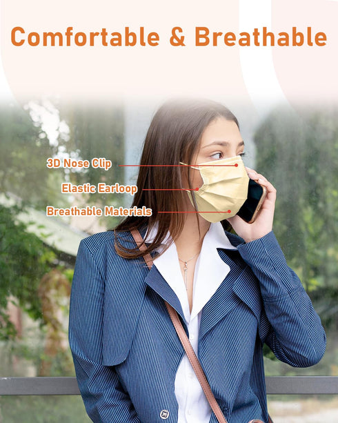 100 Pack, 4 3 Face Masks Disposable Ply ASTM Level Medical Grade, Breathable for Adult Outdoor Protection, Individually