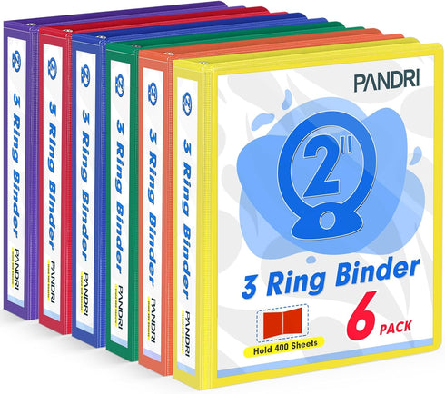 PANDRI 6 Pack 2-Inch Binder - 2 Ring Binder Fits Letter Size 8.5'' x 11'' Paper, Versatile for Office Home School,