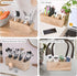 Wooden Pen Pencil Holder for Desk, 4 Compartment Rustic Rectangular Organizer, Multi-Purpose Use for Home School Office