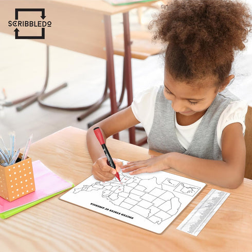SCRIBBLEDO 11”x14” United States Map Dry Erase Board for Kids, Teacher Student Classroom Learning Practice