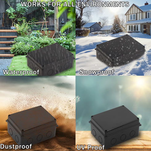 Electrical Box, Outdoor Waterproof IP65 Junction Box, ABS Plastic Project Box Power Cord Enclosure, Black