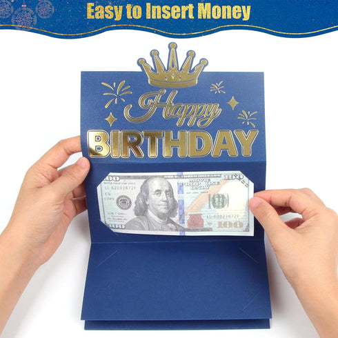 HOMANGA Birthday Money Envelope for Cash Gifts, Surprise Cash Holder for Men, Women, Kids, Blue Gold