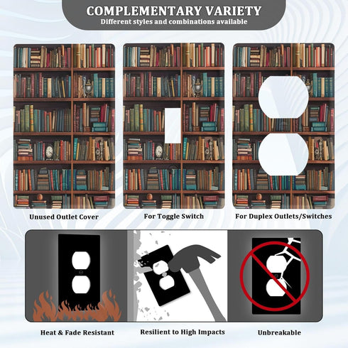 Jihqo 2-Gang, 2.76" 4.53" Vintage Bookshelf Wall Plates for Outlet, Toggle Light Switch Plate Duplex Outlet Covers