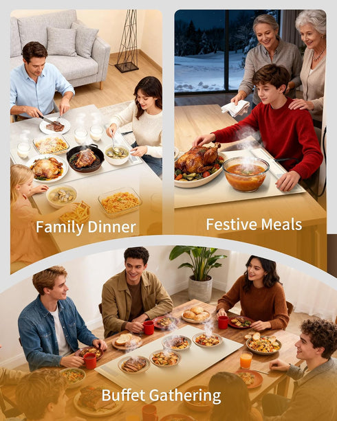 3 Settings Plate,Countertop Food Warming Mat - Fast & Full Surface Heating, Silicone Heat Pad with Adjustable