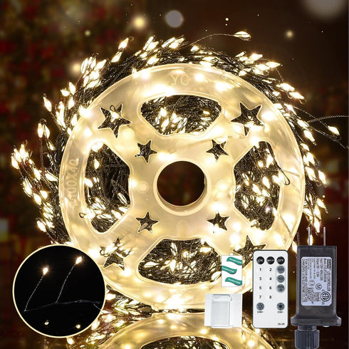 Fairy Lights Plug in 32.8Ft 500LED Warm Christmas Wreath Twinkle Lights with