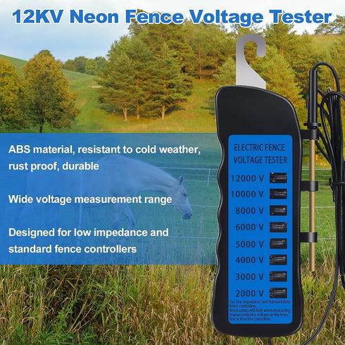 GOTOTOP 12KV Electric Fence Tester, Neon Fence Voltage Tester, 2000 to 12000V with 8 Neon Indicator Lights