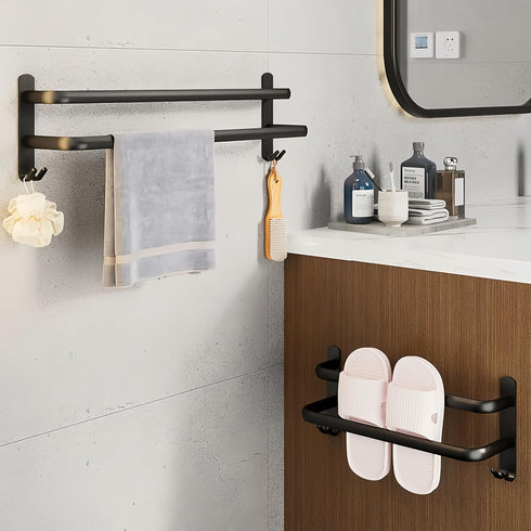 SEIDO 30 Inch 2-Tier 304 Matte Black Double Towel Bar, Heavy Duty Square Ladder Towel Rack for Bathroom Wall Mounted