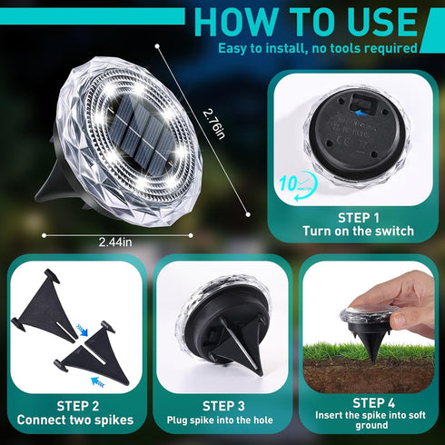 FORTULUX Swimming 8Pack) Solar Ground Lights,Solar Disc Light Outdoor Waterproof,Landscape Lighting Garden Lights