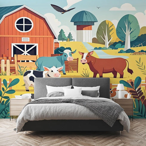 MazoAzuria Farm Animal Wall Mural, Dairy Cow Wallpaper for Bedroom, Farmhouse Mural for Living Room Dining Room Home