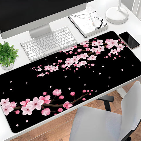 Gaming Mouse Pad with Stitched Edges, Sakura Cherry Blossoms Extended XL Desk Mat with Anti-Slip Base, 35''×15.7''
