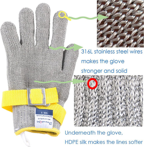 Dowellife Level 9 Cut Resistant Glove Food Grade, Stainless Steel Mesh Metal Glove Knife Cutting Glove for Butcher Meat Cutting Oyster Shucking Kitchen Mandoline Chef Slicing Fish Fillet (Small)