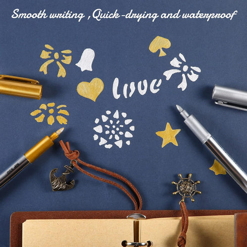 Gold and Silver Metallic Marker Pens, Permanent Markers for Cards Writing Signature Lettering