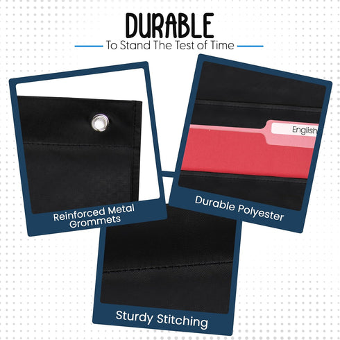 Essex Wares 5 Pocket File Pocket Chart - Black, 14" Wide x 24" Tall Wall Hanging Organizer