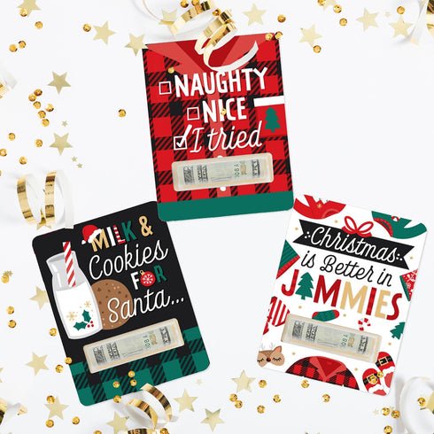 Set 6 Big Dot of Happiness Christmas Pajamas - DIY Assorted Holiday Plaid PJ Party Cash Holder Gift - Funny Money Cards