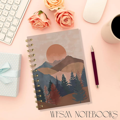 Boho Sun Mountain Spiral Notebook, 5.5x8.3 Inches, Preppy Nature Journal