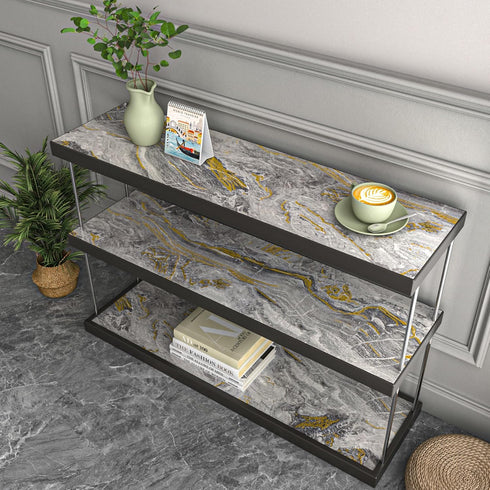 Stickyart Thick Grey Gold Liquid Marble Contact Paper for Cabinets, Peel and Stick Countertops for Kitchen Waterproof