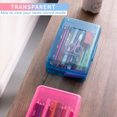 Sooez 3 Pack Large Capacity Hard Pencil Case, Plastic Crayon Pencil Boxes with Snap-tight Lid, Clear Storage Box Craft
