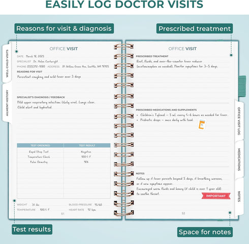 Clever Fox My Child's Health Record Keeper Child & Baby Medical Records Organizer Log Book Childcare Journal Notebook