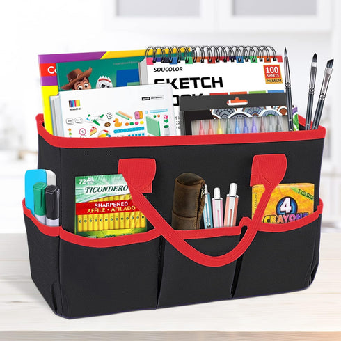 Godery Desktop File Folder Tote Organizer - Art Storage Craft Bag with Handles for Office Desk or Make-up, Black