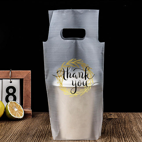 YHNTGB 200 Packaging 11 6.3 Inch Pcs Handle Drinking Poly Bags Single Cup Clear Plastic Carriers Take Out Delivery