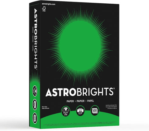 Neenah Astrobrights Color Paper, 8.5” x 11”, Gamma Green, 24 lb/89 GSM, 500 Sheets (21548)
