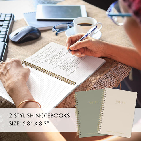 ZICOTO Aesthetic Spiral Notebook Set of 2, Cute Ruled 8x6 Journal/Notebook with Pockets and Lined Pages for School
