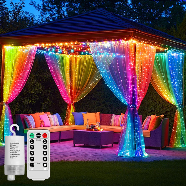 Curtain Lights Battery Operated 10x10Ft 300LED Waterproof Waterfall Light with 8 Modes