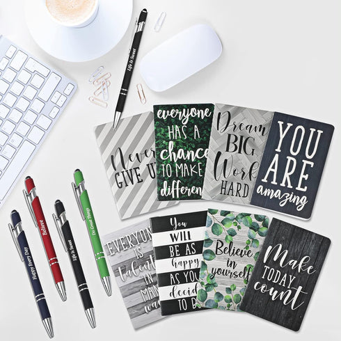 Funrous 32 Pcs Motivational Quote Pens, Mini Notepads and Ballpoint Pen Gift Set for Student Men Women